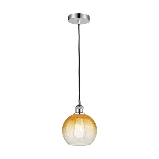 Innovations Brookhaven Globe 8in 1-Light Mini Pendant | Industrial Polished Chrome Steel and Amber Glass | Kitchen Island & | Model 616-1P-PC-G483-8AM