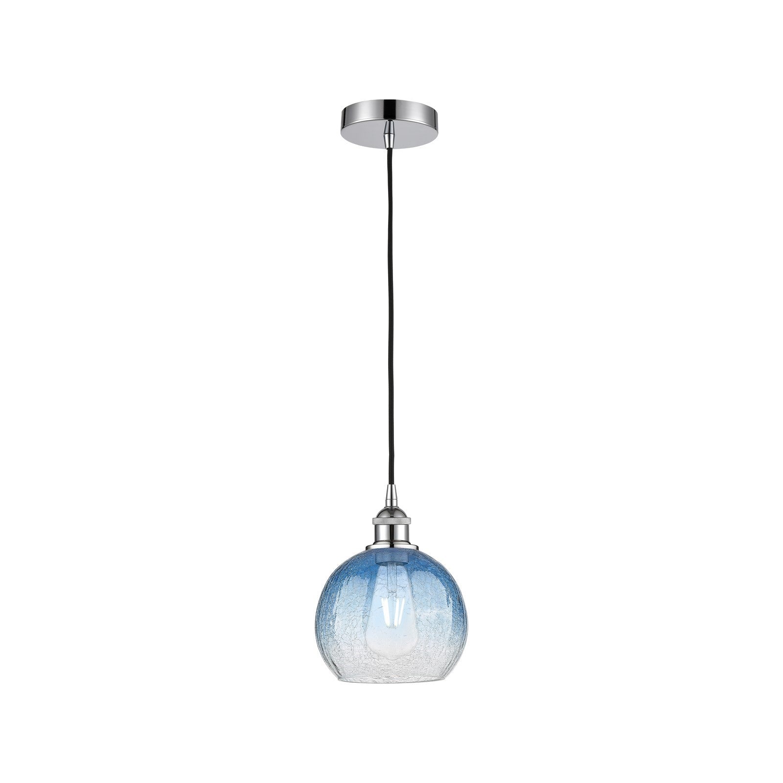 Innovations Brookhaven Globe 8in 1-Light Mini Pendant | Industrial Polished Chrome and Sapphire Blue Glass | Kitchen Island & | Model 616-1P-PC-G483-8SB