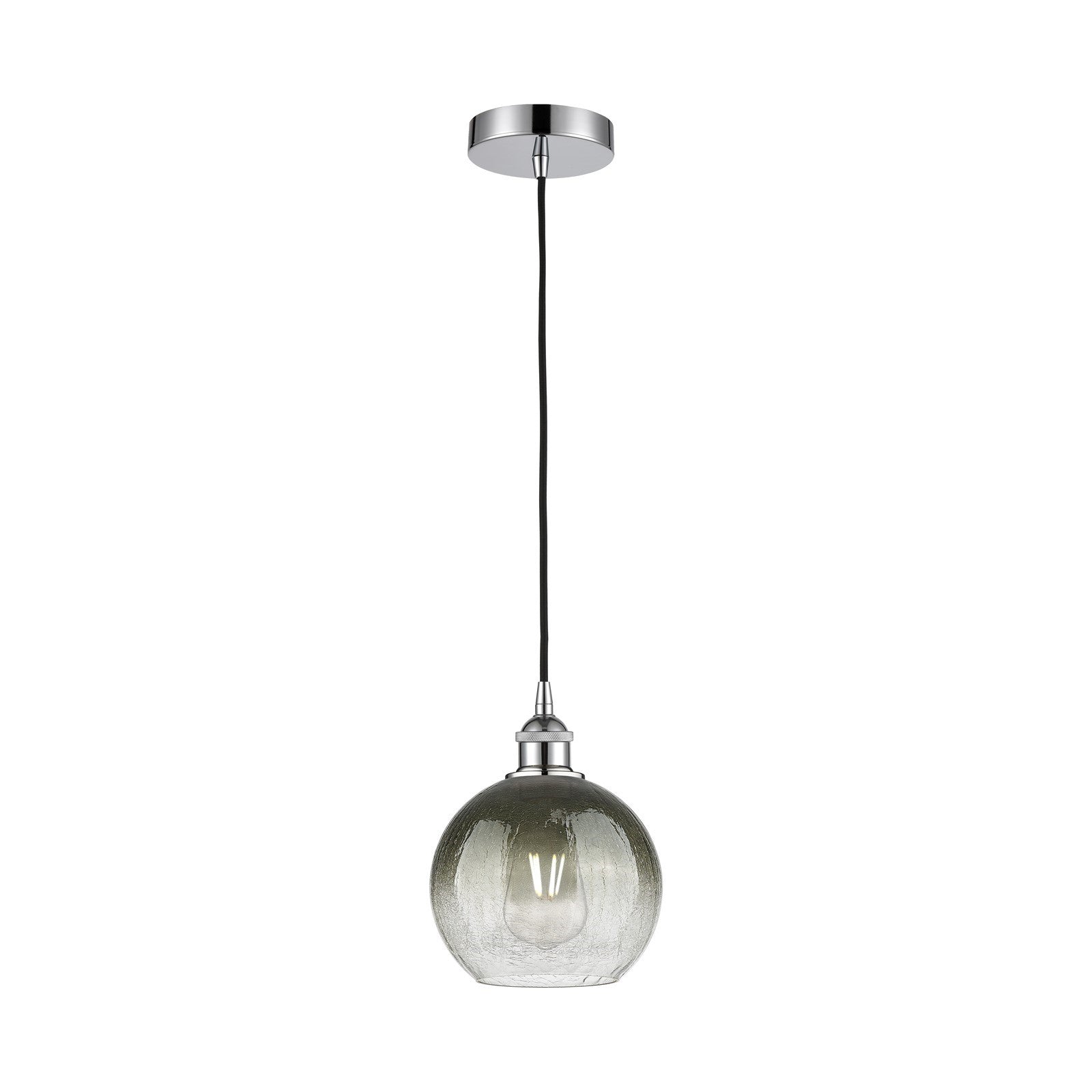Innovations Brookhaven Globe 8in 1-Light Mini Pendant | Industrial Polished Chrome and Matte Black Glass | Kitchen Island & | Model 616-1P-PC-G483-8SL