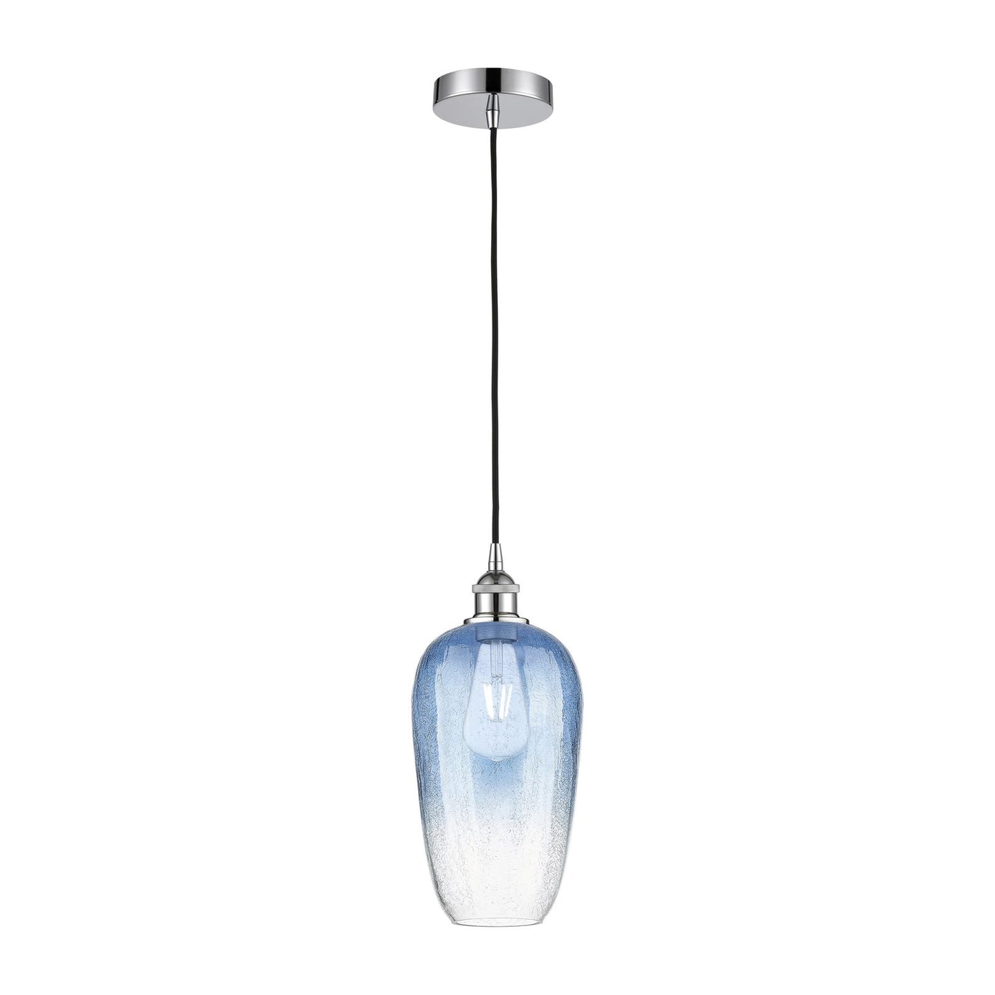 Innovations Brookhaven Flute 7in 1-Light Mini Pendant | Industrial Polished Chrome and Sapphire Blue Glass | Kitchen Island & | Model 616-1P-PC-G484-7SB
