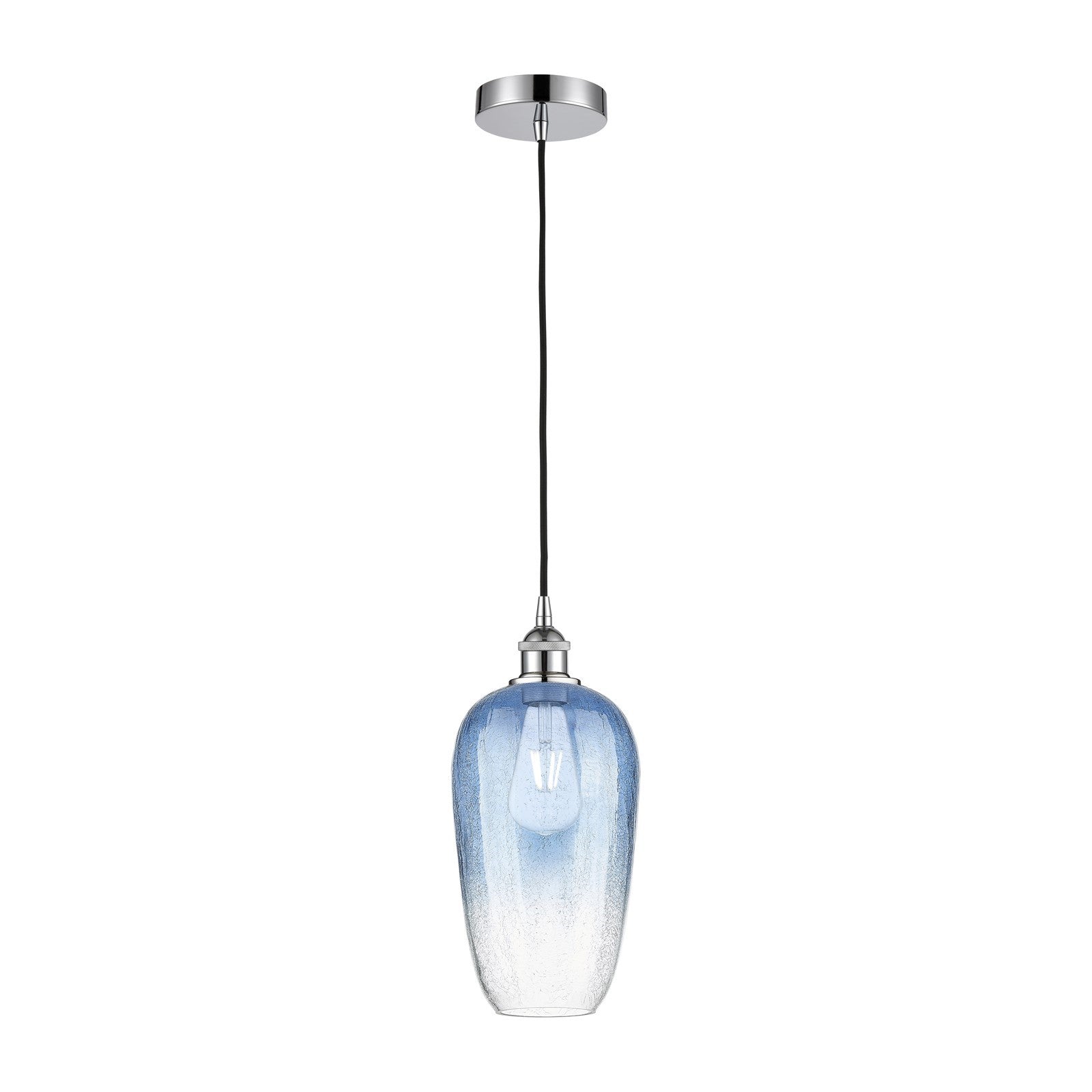 Innovations Brookhaven Flute 7in 1-Light Mini Pendant | Industrial Polished Chrome and Sapphire Blue Glass | Kitchen Island & | Model 616-1P-PC-G484-7SB
