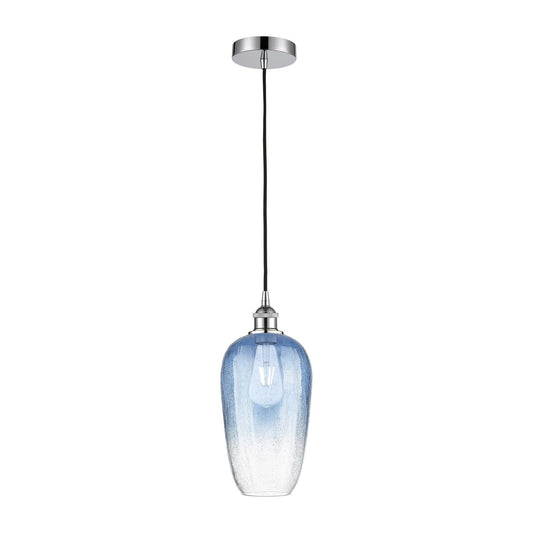 Innovations Brookhaven Flute 7in 1-Light Mini Pendant | Industrial Polished Chrome and Sapphire Blue Glass | Kitchen Island & | Model 616-1P-PC-G484-7SB