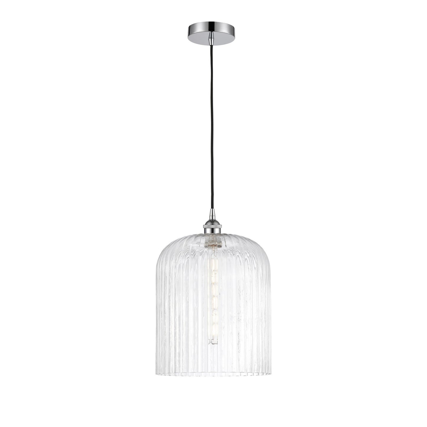 Innovations Bridal Veil 5in 1-Light Mini Pendant | Art Nouveau Polished Chrome and Clear Ribbed Glass | Kitchen Island & | Model 616-1P-PC-G559-12CL