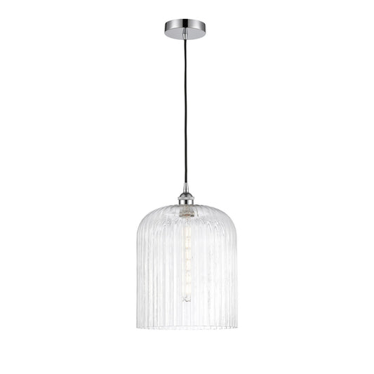 Innovations Bridal Veil 5in 1-Light Mini Pendant | Art Nouveau Polished Chrome and Clear Ribbed Glass | Kitchen Island & | Model 616-1P-PC-G559-12CL