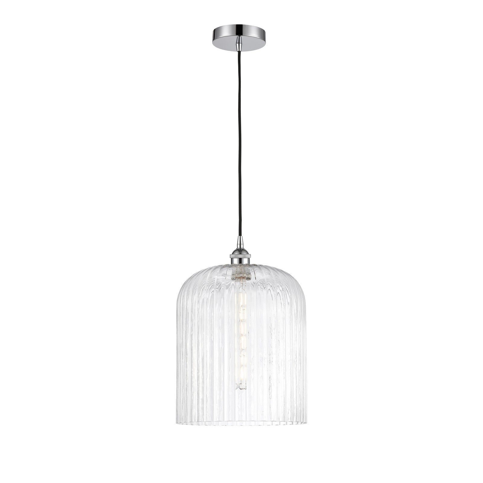 Innovations Bridal Veil 5in 1-Light Mini Pendant | Art Nouveau Polished Chrome and Clear Ribbed Glass | Kitchen Island & | Model 616-1P-PC-G559-12CL