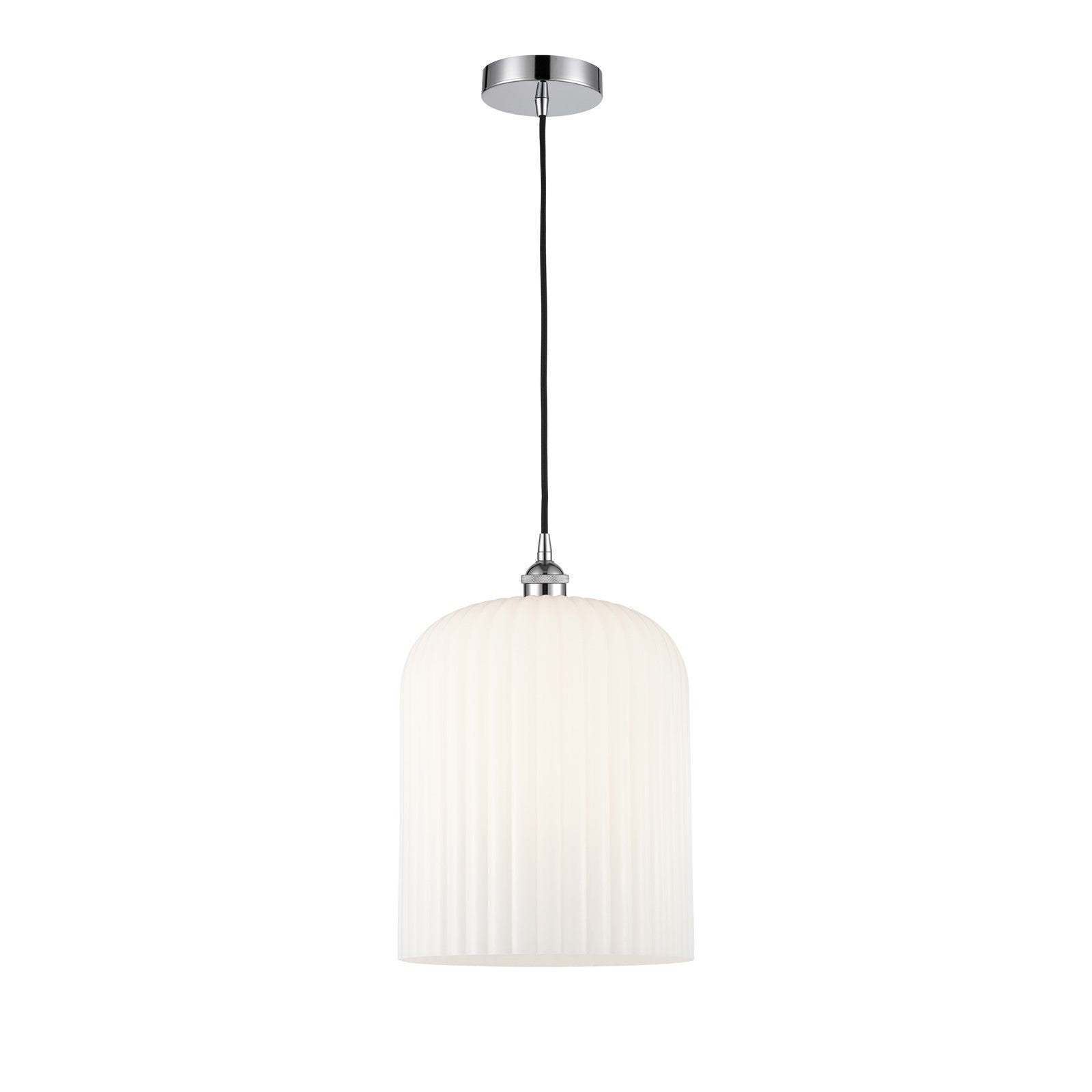 Innovations Bridal Veil 5in 1-Light Mini Pendant | Art Nouveau Polished Chrome and Gloss White Ribbed Glass | Kitchen Island | Model 616-1P-PC-G559-12GWH