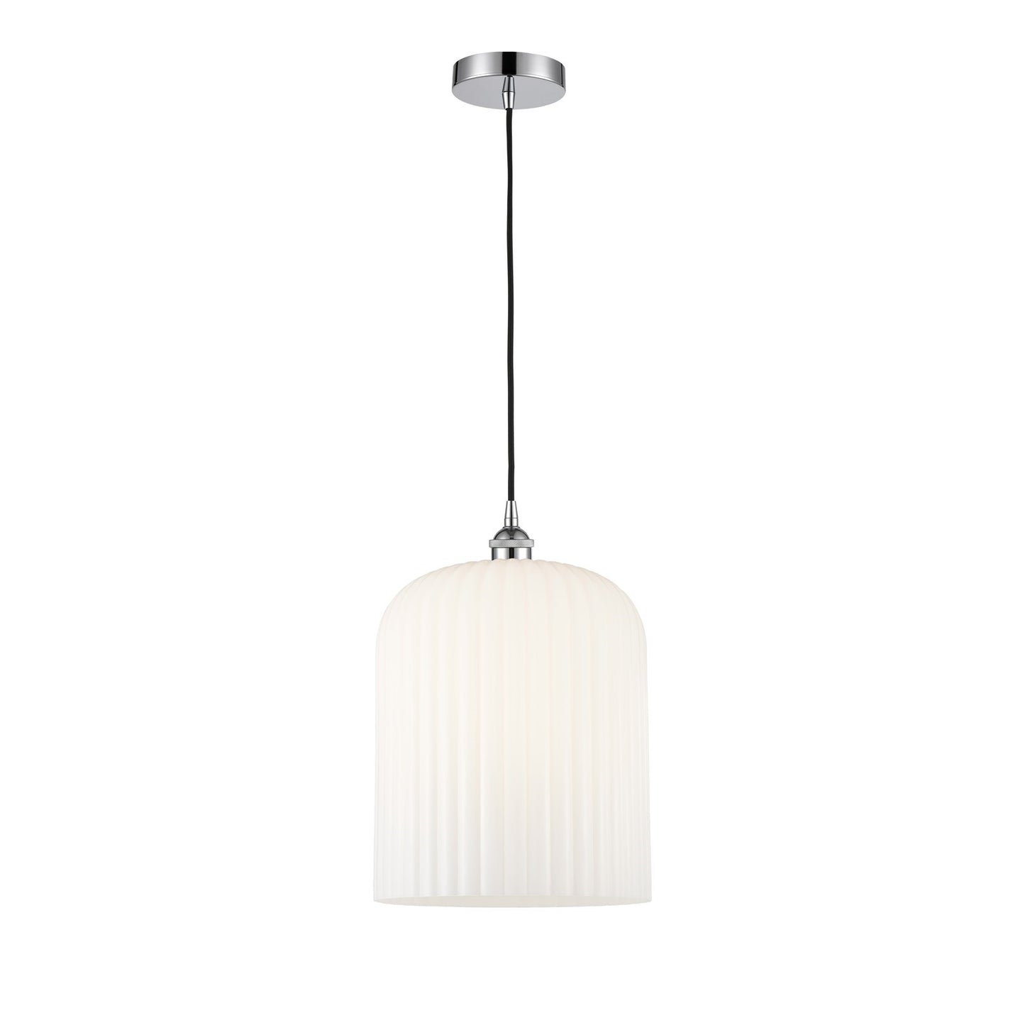 Innovations Bridal Veil 5in 1-Light Mini Pendant | Art Nouveau Polished Chrome and Gloss White Ribbed Glass | Kitchen Island | Model 616-1P-PC-G559-12GWH
