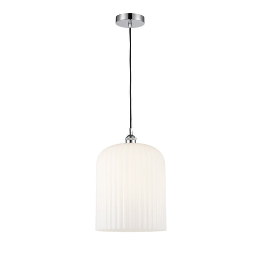 Innovations Bridal Veil 5in 1-Light Mini Pendant | Art Nouveau Polished Chrome and Gloss White Ribbed Glass | Kitchen Island | Model 616-1P-PC-G559-12GWH