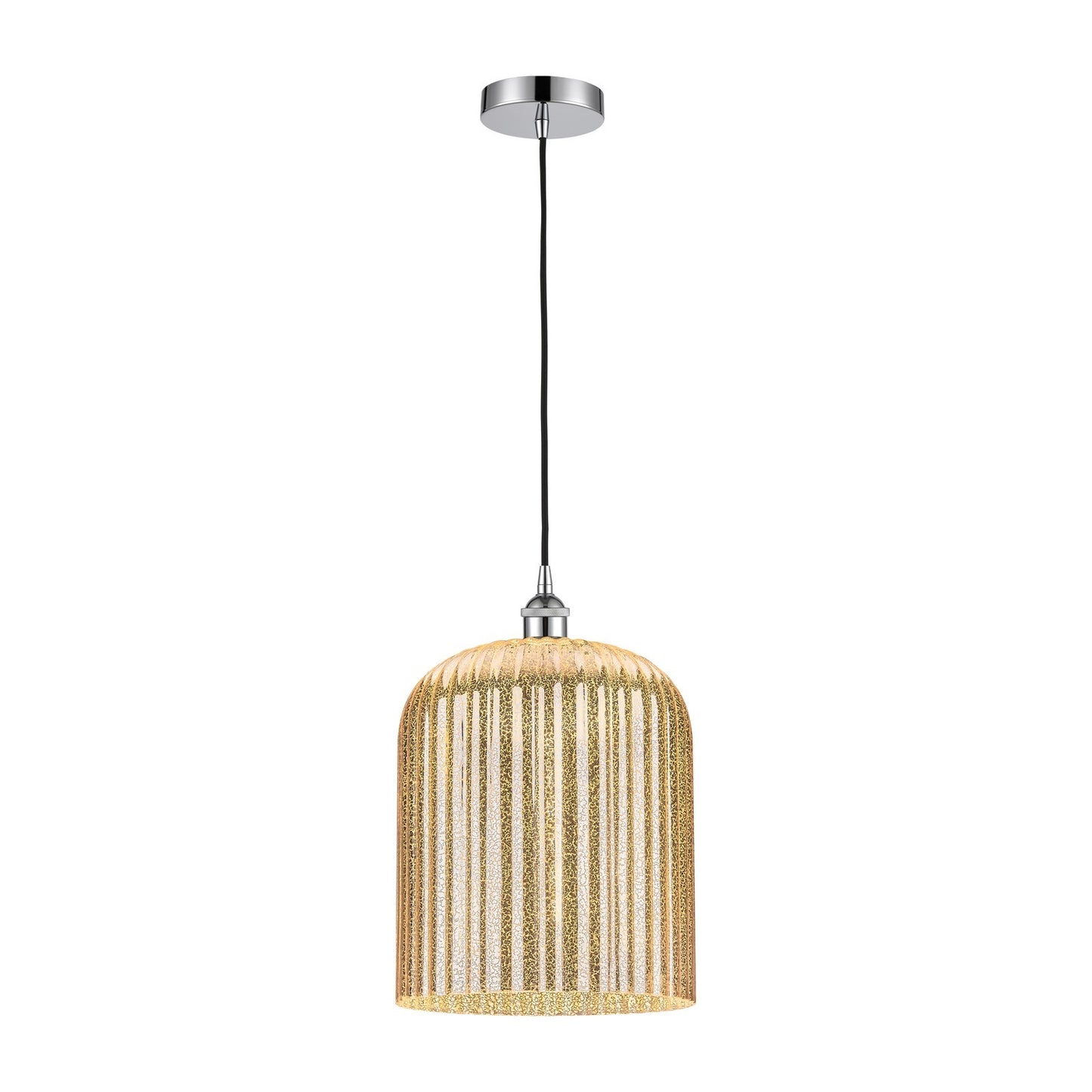 Innovations Bridal Veil 5in 1-Light Mini Pendant | Art Nouveau Polished Chrome and Mercury Ribbed Glass | Kitchen Island & | Model 616-1P-PC-G559-12ME