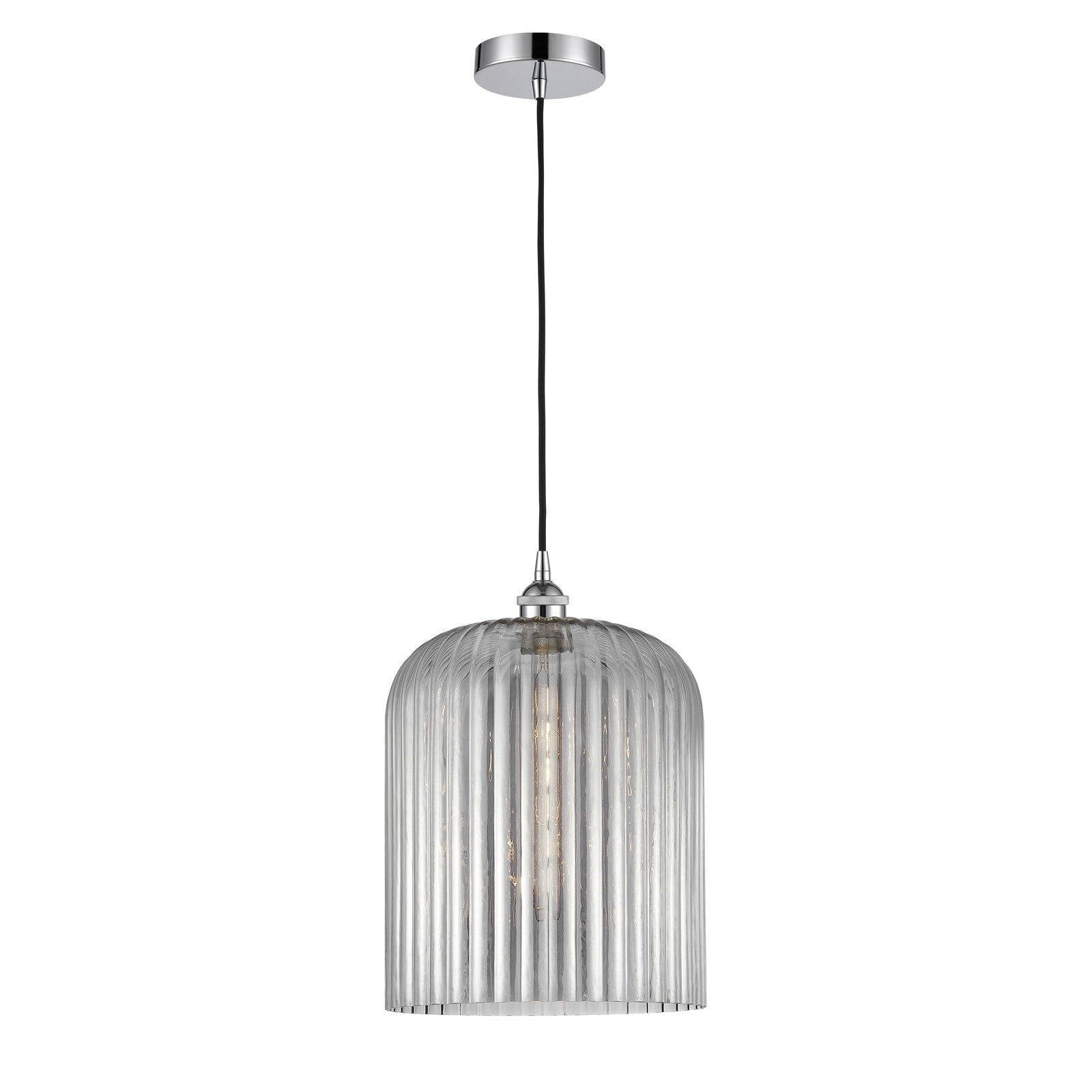 Innovations Bridal Veil 5in 1-Light Mini Pendant | Art Nouveau Polished Chrome and Light Smoke Ribbed Glass | Kitchen Island & | Model 616-1P-PC-G559-12SM