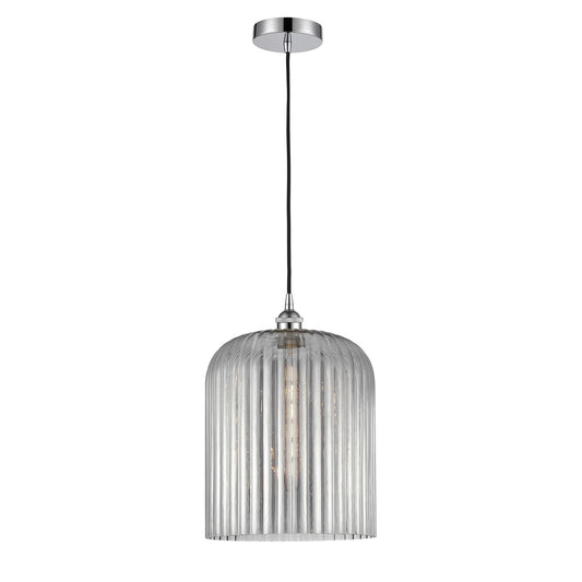 Innovations Bridal Veil 5in 1-Light Mini Pendant | Art Nouveau Polished Chrome and Light Smoke Ribbed Glass | Kitchen Island & | Model 616-1P-PC-G559-12SM