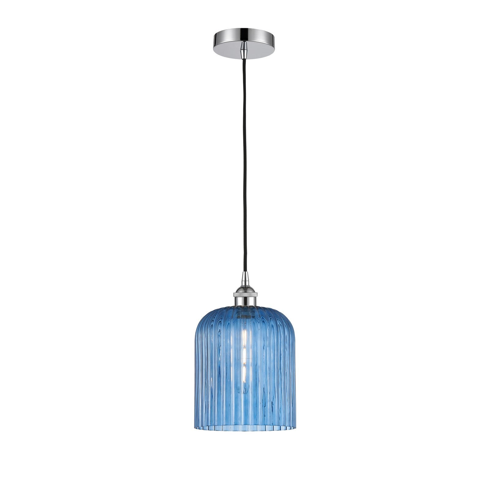 Innovations Bridal Veil 5in 1-Light Mini Pendant | Art Nouveau Polished Chrome and Princess Blue Ribbed Glass | Kitchen Island | Model 616-1P-PC-G559-8BL