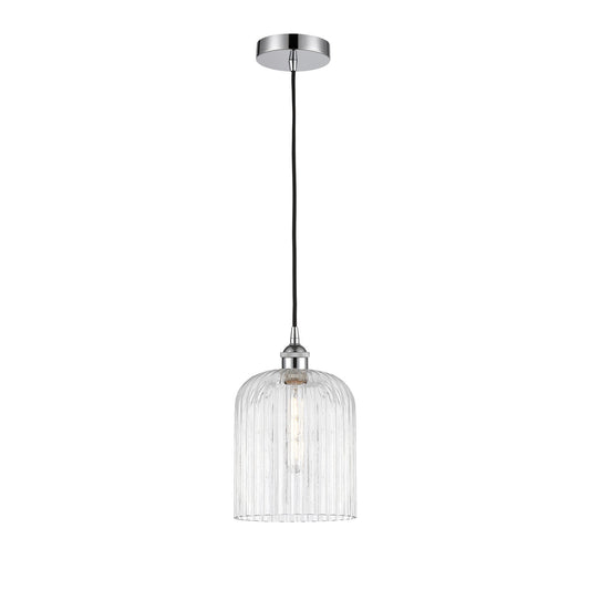Innovations Bridal Veil 5in 1-Light Mini Pendant | Art Nouveau Polished Chrome and Clear Ribbed Glass | Kitchen Island & Dining | Model 616-1P-PC-G559-8CL
