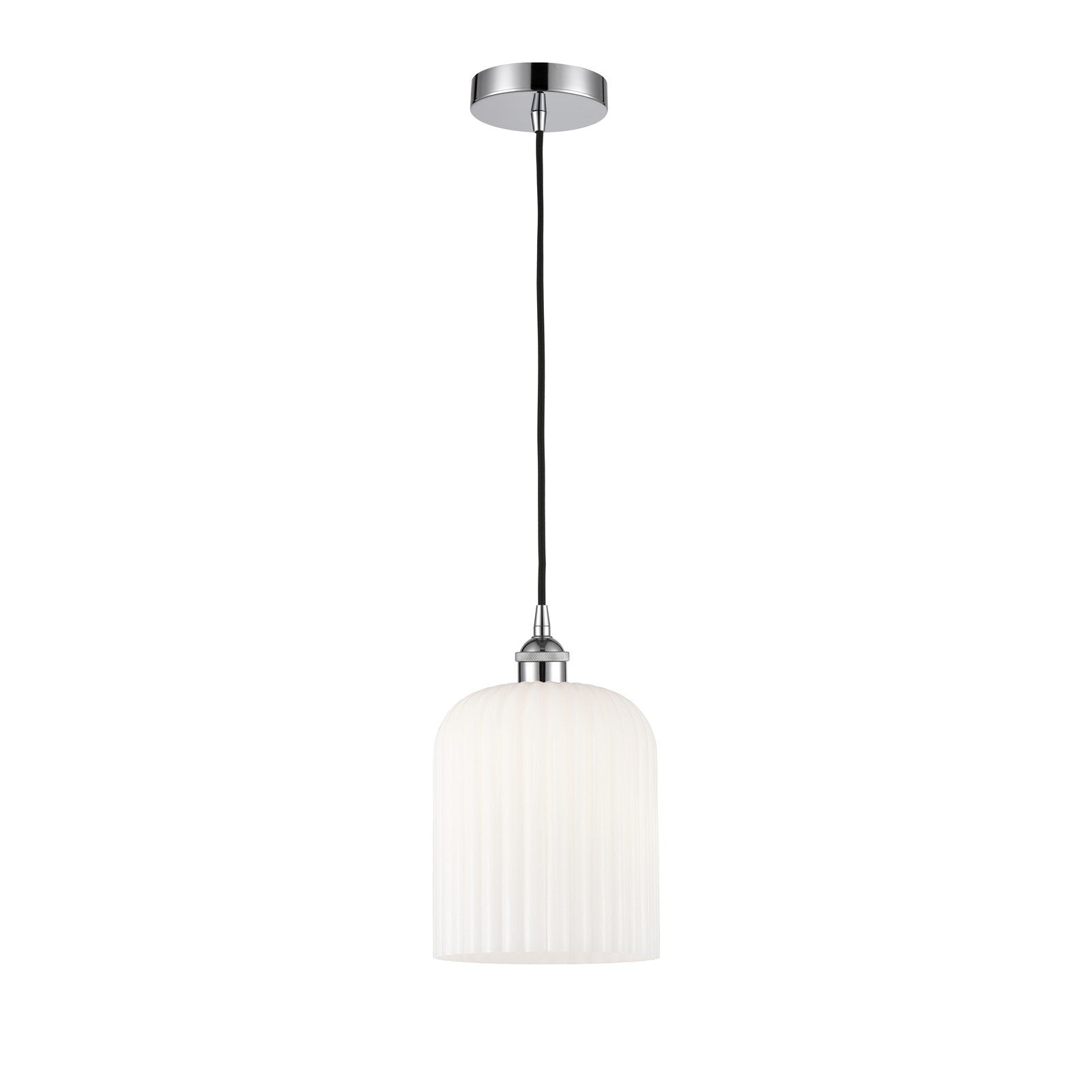 Innovations Bridal Veil 5in 1-Light Mini Pendant | Art Nouveau Polished Chrome and Gloss White Ribbed Glass | Kitchen Island & | Model 616-1P-PC-G559-8GWH