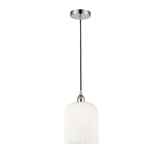Innovations Bridal Veil 5in 1-Light Mini Pendant | Art Nouveau Polished Chrome and Gloss White Ribbed Glass | Kitchen Island & | Model 616-1P-PC-G559-8GWH