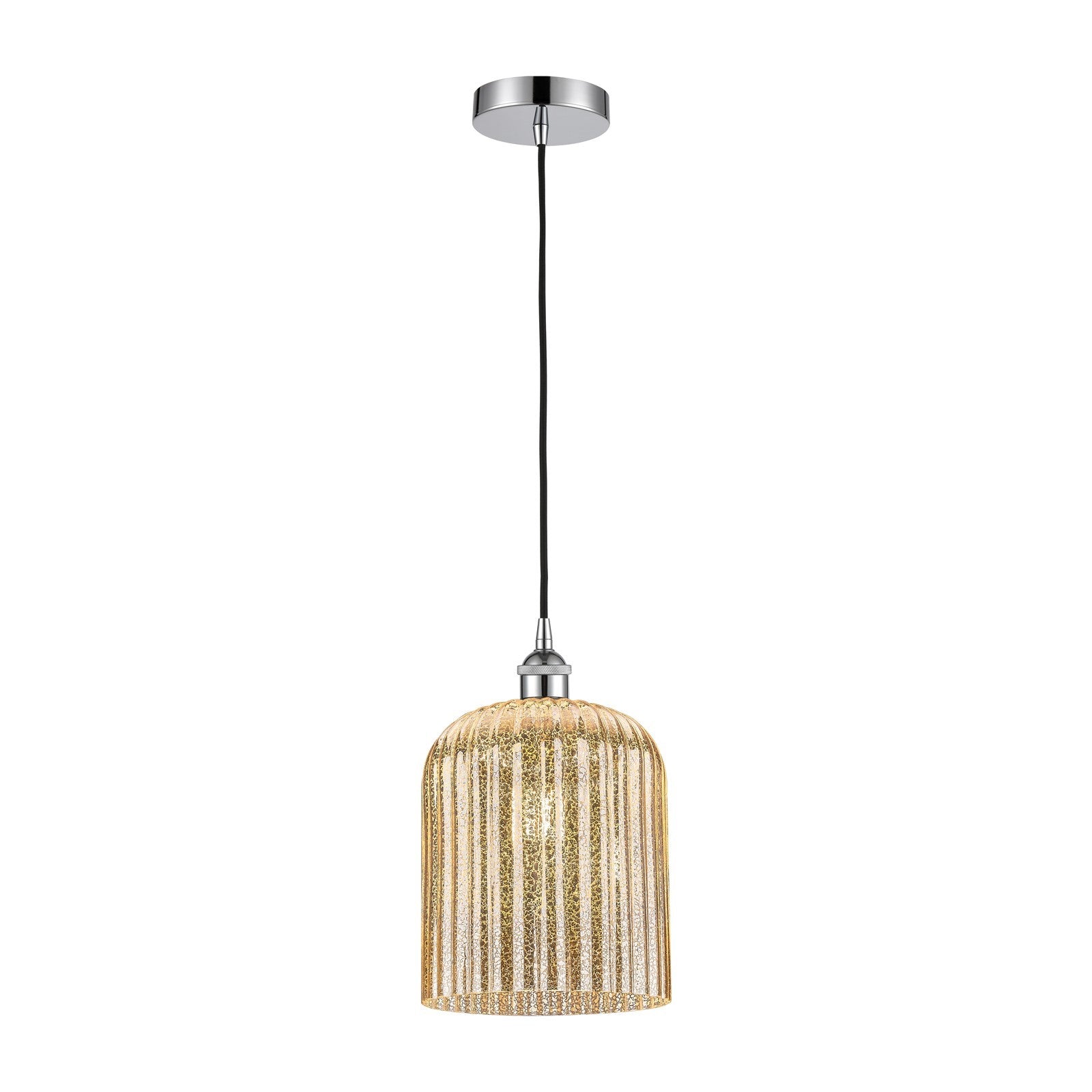 Innovations Bridal Veil 5in 1-Light Mini Pendant | Art Nouveau Polished Chrome and Mercury Ribbed Glass | Kitchen Island & | Model 616-1P-PC-G559-8ME