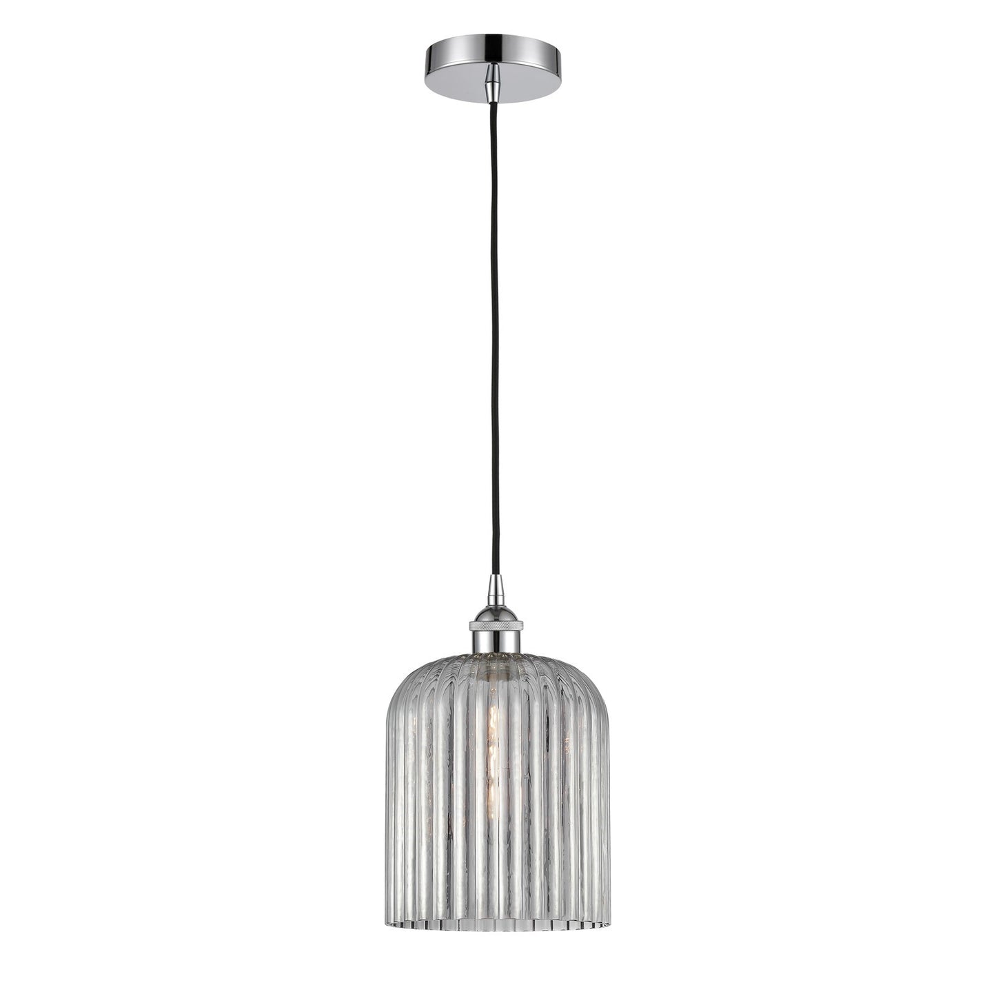 Innovations Bridal Veil 5in 1-Light Mini Pendant | Art Nouveau Polished Chrome and Light Smoke Ribbed Glass | Kitchen Island & | Model 616-1P-PC-G559-8SM