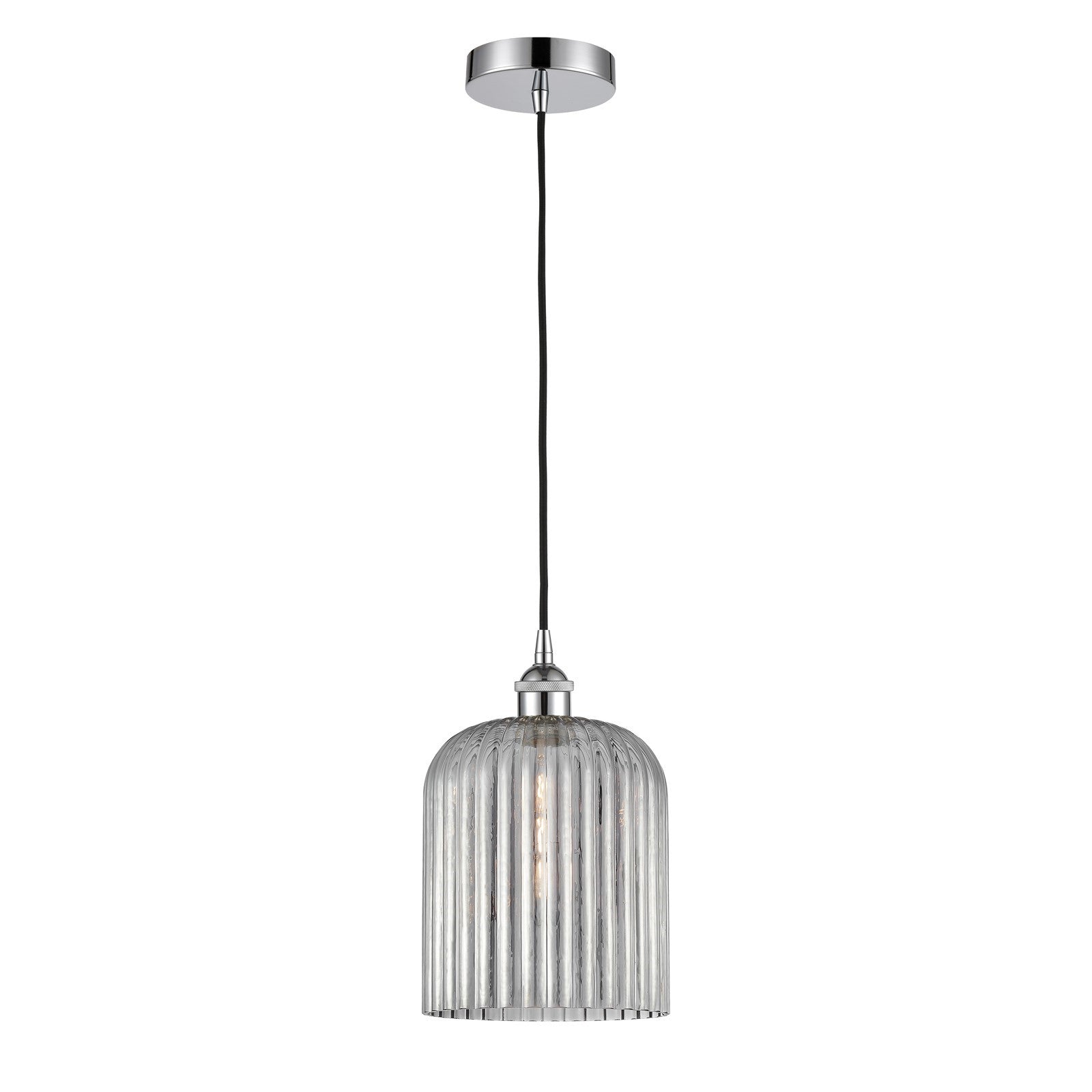 Innovations Bridal Veil 5in 1-Light Mini Pendant | Art Nouveau Polished Chrome and Light Smoke Ribbed Glass | Kitchen Island & | Model 616-1P-PC-G559-8SM