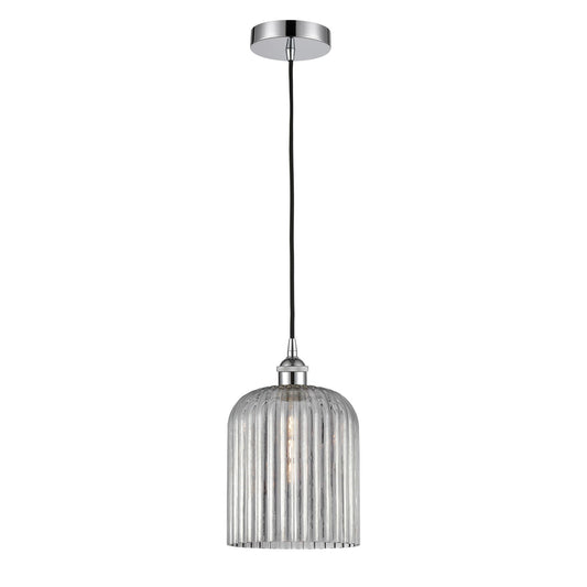 Innovations Bridal Veil 5in 1-Light Mini Pendant | Art Nouveau Polished Chrome and Light Smoke Ribbed Glass | Kitchen Island & | Model 616-1P-PC-G559-8SM