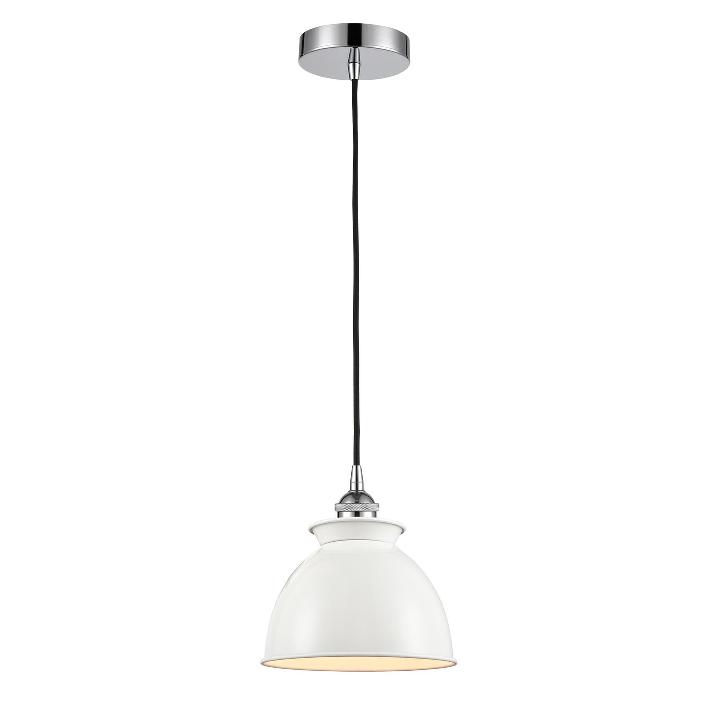 Innovations Adirondack 8.25in 1-Light Mini Pendant | Industrial Polished Chrome and Glossy White Metal Shade | Kitchen Island & | Model 616-1P-PC-M14-W