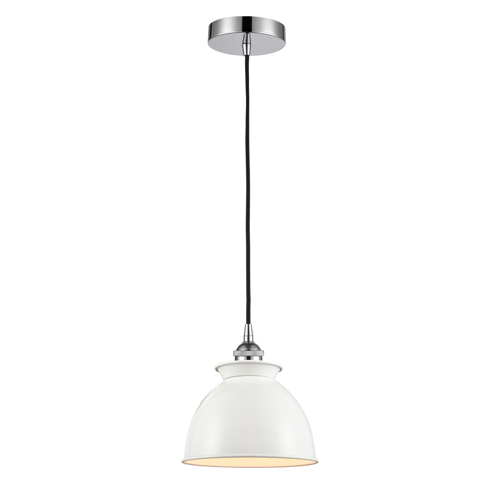 Innovations Adirondack 8.25in 1-Light Mini Pendant | Industrial Polished Chrome and Glossy White Metal Shade | Kitchen Island & | Model 616-1P-PC-M14-W