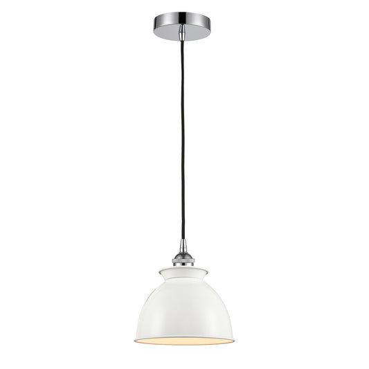 Innovations Adirondack 8.25in 1-Light Mini Pendant | Industrial Polished Chrome and Glossy White Metal Shade | Kitchen Island & | Model 616-1P-PC-M14-W