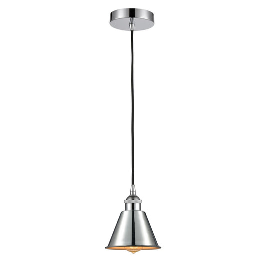 Innovations Smithfield 6.5in 1-Light Mini Pendant | Industrial Farmhouse Polished Chrome Steel and Metal Shade | Kitchen Island & | Model 616-1P-PC-M8