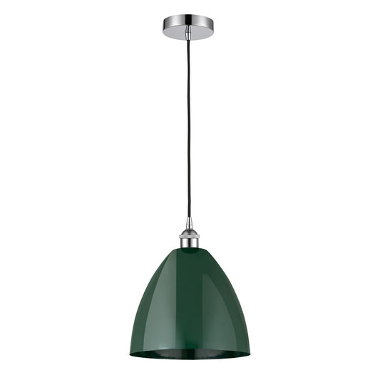 Innovations Plymouth 12in 1-Light Mini Pendant | Industrial Farmhouse Polished Chrome and Matte Green Metal | Kitchen | Model 616-1P-PC-MBD-12-GR-LED