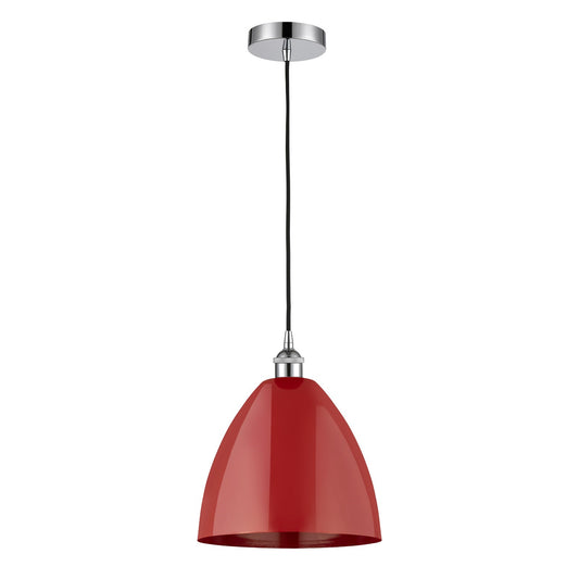 Innovations Plymouth 12in 1-Light Mini Pendant | Industrial Farmhouse Polished Chrome and Matte Red Metal | Kitchen Island | Model 616-1P-PC-MBD-12-RD-LED