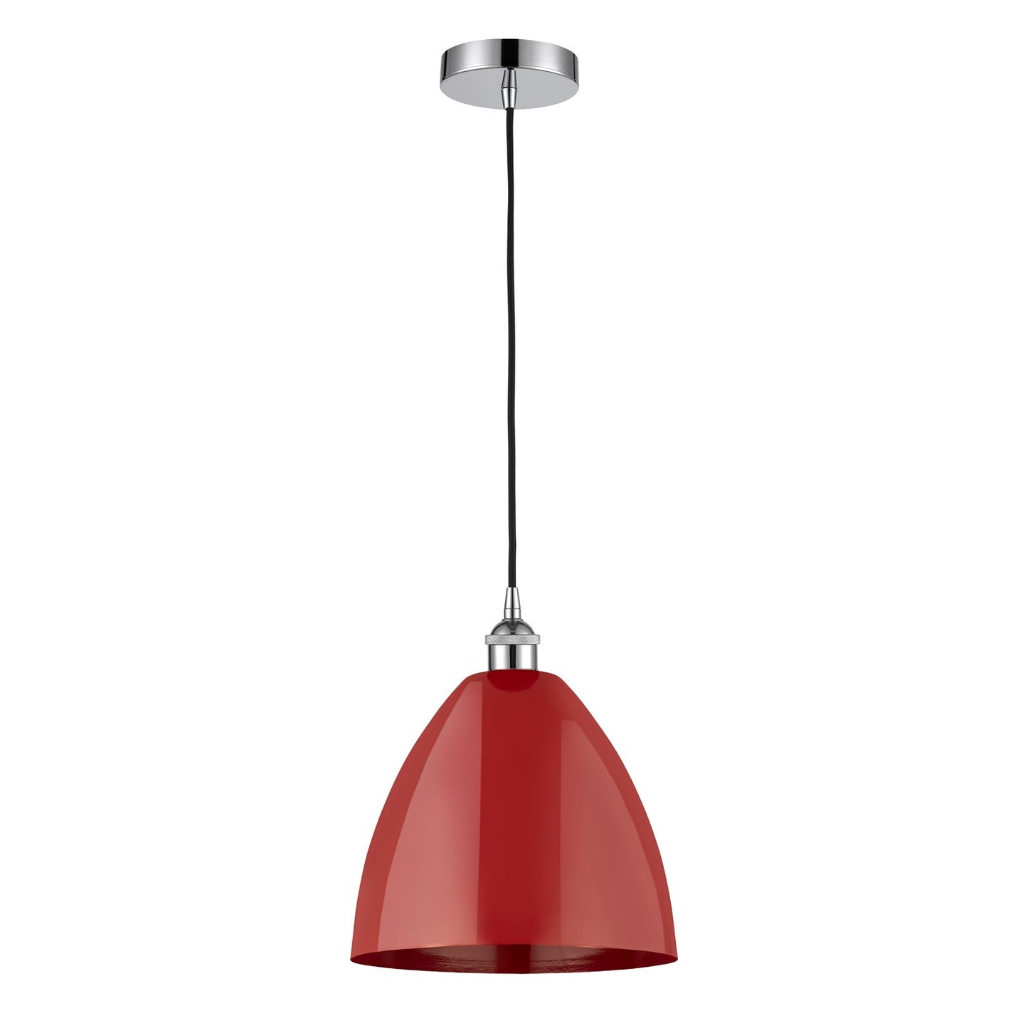 Innovations Plymouth 12in 1-Light Mini Pendant | Industrial Farmhouse Polished Chrome and Matte Red Metal | Kitchen Island | Model 616-1P-PC-MBD-12-RD-LED