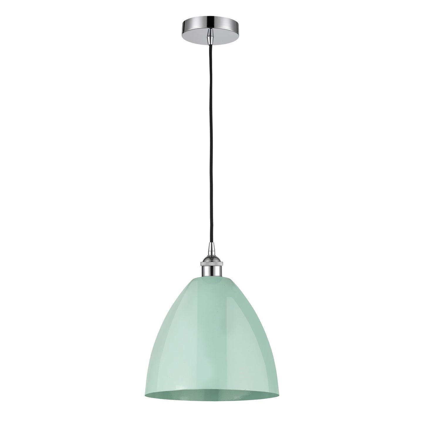 Innovations Plymouth 12in 1-Light Mini Pendant | Industrial Farmhouse Polished Chrome and Matte Seafoam Metal Shade | Model 616-1P-PC-MBD-12-SF-LED
