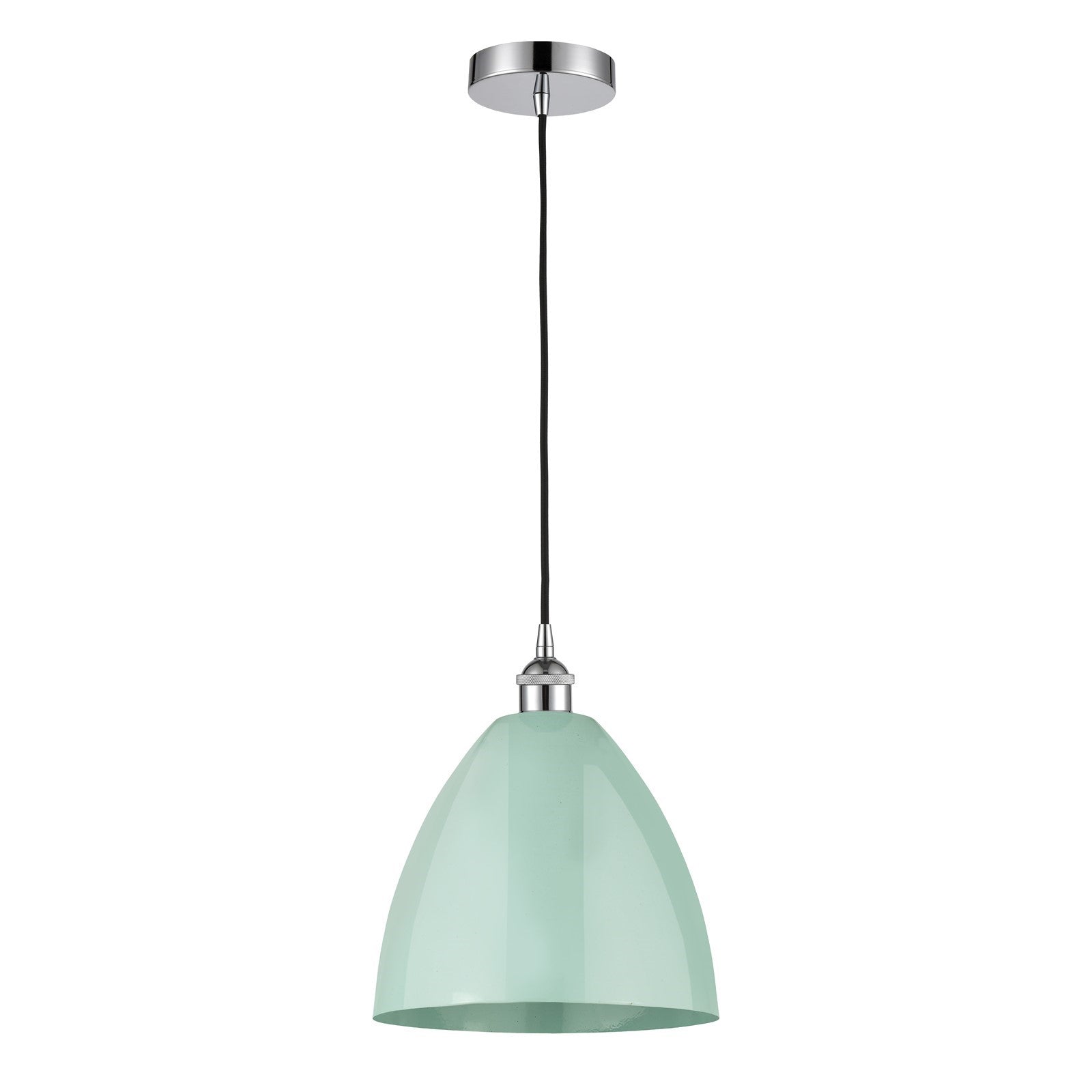 Innovations Plymouth 12in 1-Light Mini Pendant | Industrial Farmhouse Polished Chrome and Matte Seafoam Metal Shade | Model 616-1P-PC-MBD-12-SF-LED
