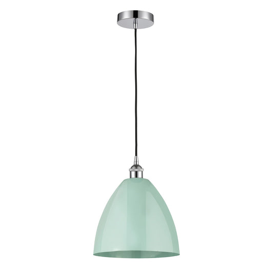 Innovations Plymouth 12in 1-Light Mini Pendant | Industrial Farmhouse Polished Chrome and Matte Seafoam Metal Shade | Model 616-1P-PC-MBD-12-SF-LED