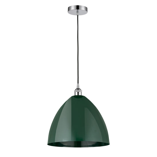 Innovations Plymouth 16in 1-Light Mini Pendant | Industrial Farmhouse Polished Chrome and Matte Green Metal | Kitchen | Model 616-1P-PC-MBD-16-GR-LED