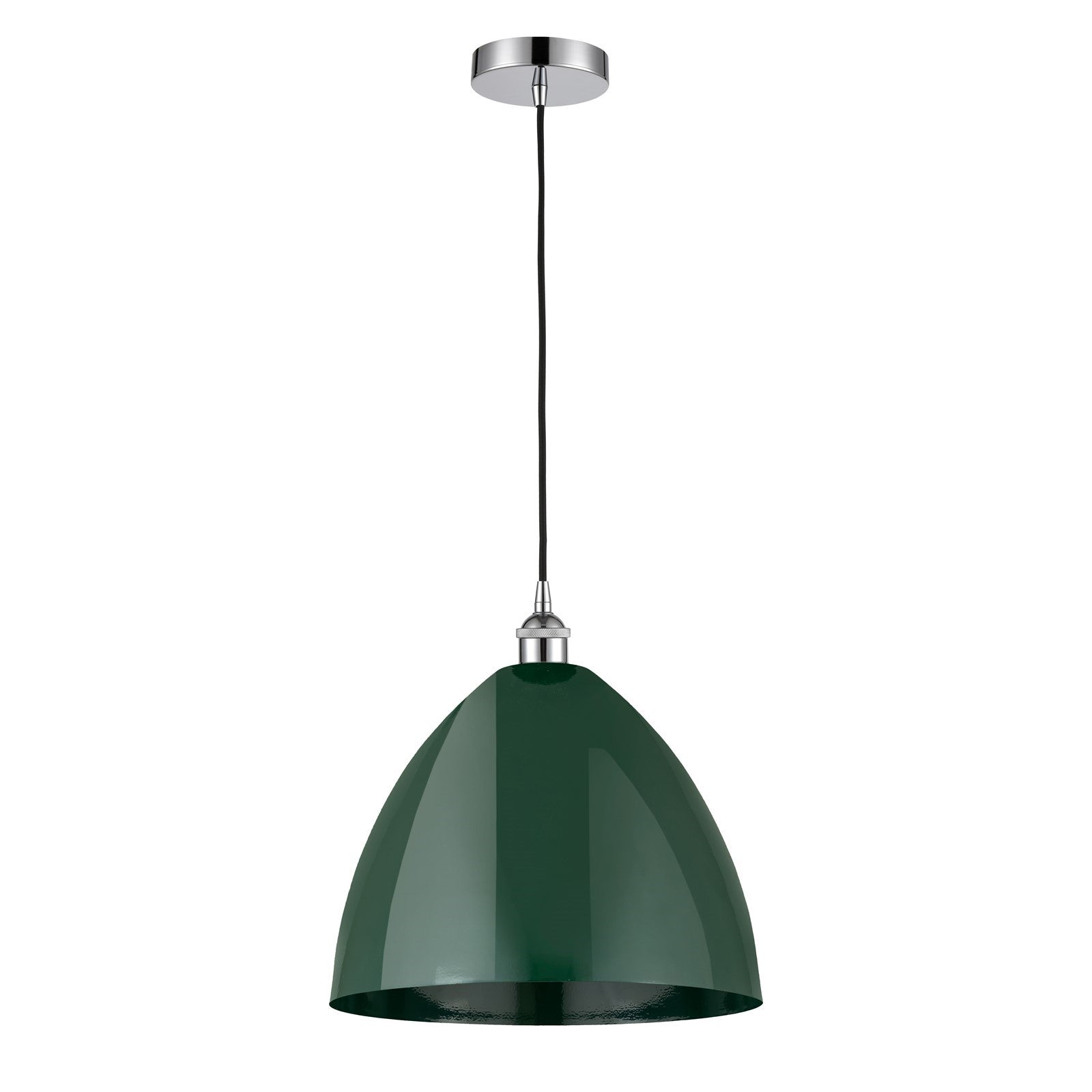 Innovations Plymouth 16in 1-Light Mini Pendant | Industrial Farmhouse Polished Chrome and Matte Green Metal | Kitchen | Model 616-1P-PC-MBD-16-GR-LED