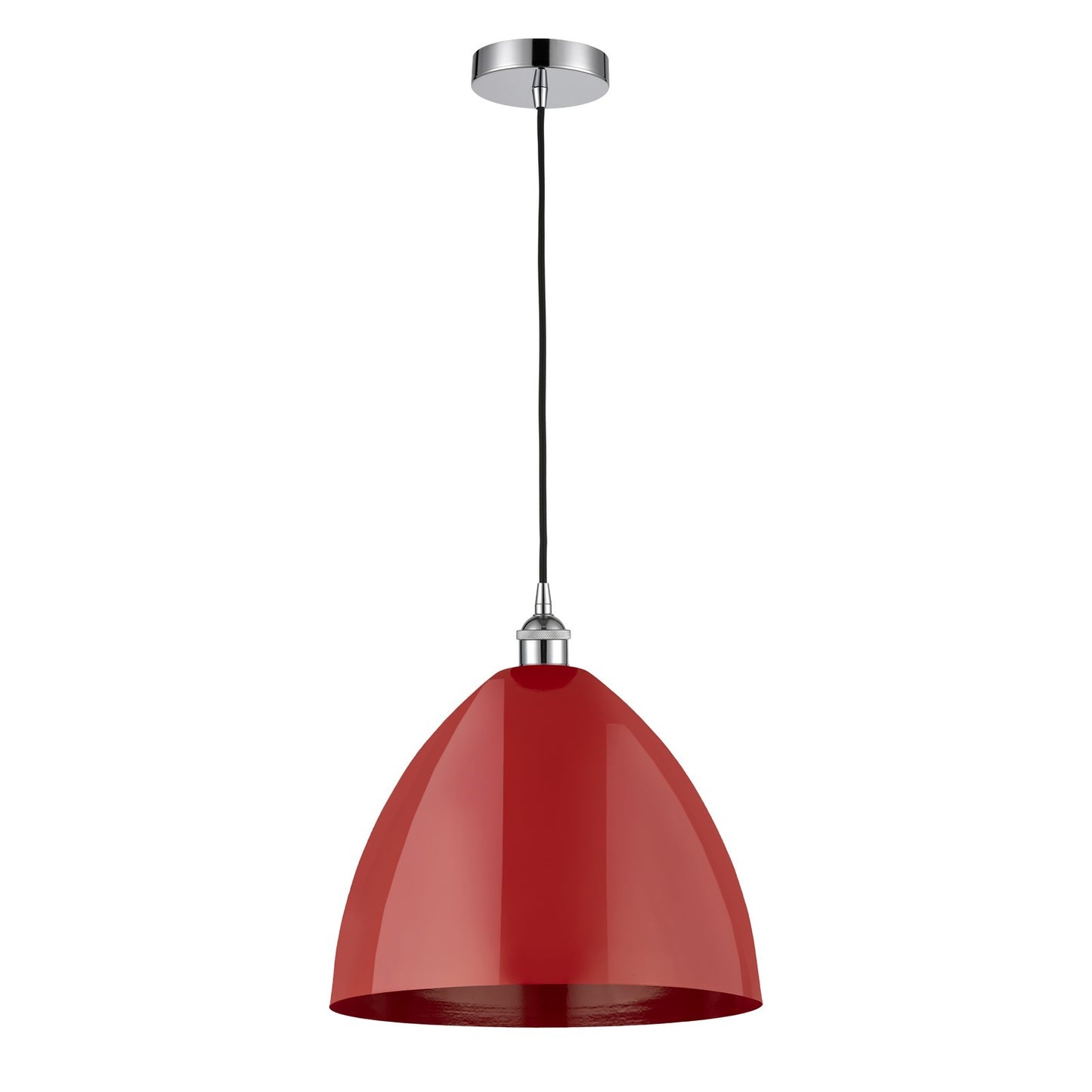 Innovations Plymouth 16in 1-Light Mini Pendant | Industrial Farmhouse Polished Chrome and Matte Red Metal | Kitchen Island | Model 616-1P-PC-MBD-16-RD-LED