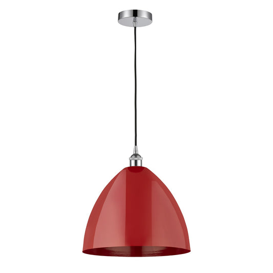 Innovations Plymouth 16in 1-Light Mini Pendant | Industrial Farmhouse Polished Chrome and Matte Red Metal | Kitchen Island | Model 616-1P-PC-MBD-16-RD-LED