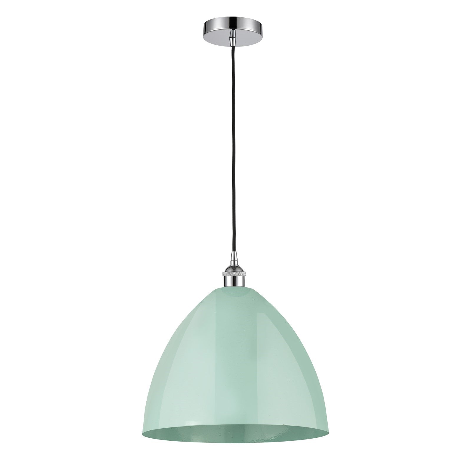 Innovations Plymouth 16in 1-Light Mini Pendant | Industrial Farmhouse Polished Chrome and Matte Seafoam Metal Shade | Model 616-1P-PC-MBD-16-SF-LED