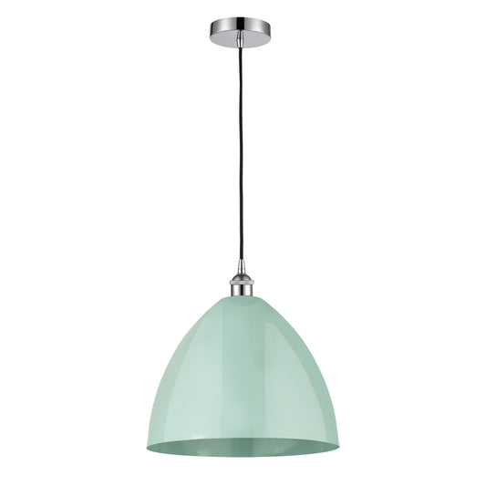 Innovations Plymouth 16in 1-Light Mini Pendant | Industrial Farmhouse Polished Chrome and Matte Seafoam Metal Shade | Model 616-1P-PC-MBD-16-SF-LED