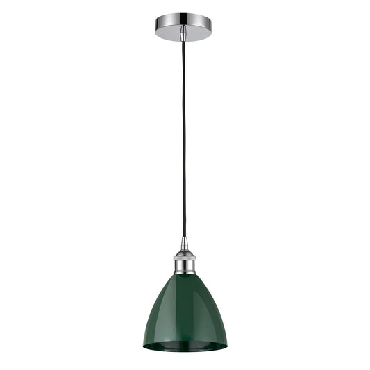 Innovations Plymouth 8in 1-Light Mini Pendant | Industrial Farmhouse Polished Chrome and Matte Green Metal | Kitchen | Model 616-1P-PC-MBD-75-GR-LED