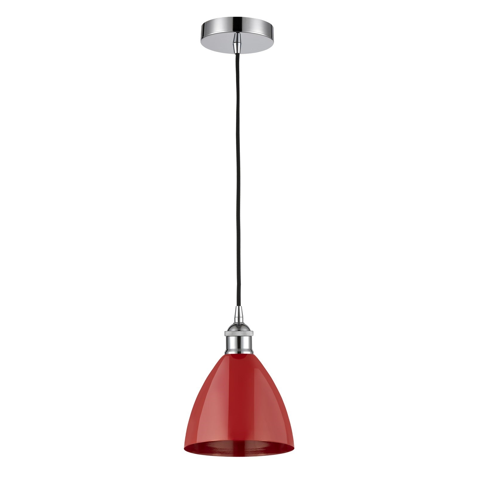 Innovations Plymouth 7.5in 1-Light Mini Pendant | Industrial Farmhouse Polished Chrome and Matte Red Metal | Kitchen | Model 616-1P-PC-MBD-75-RD-LED
