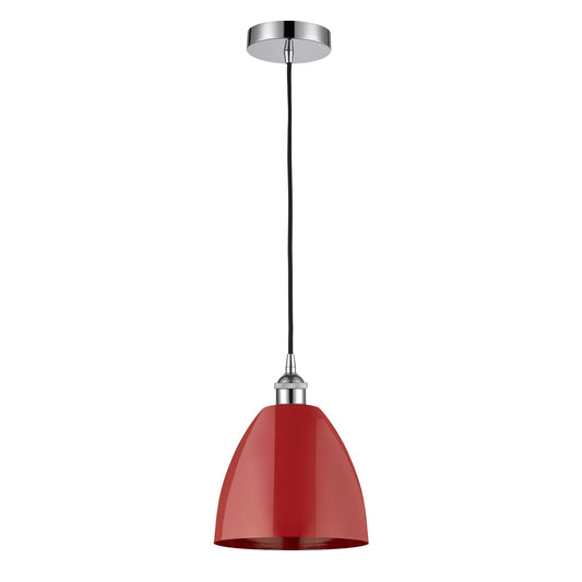Innovations Plymouth 9in 1-Light Mini Pendant | Industrial Polished Chrome and Matte Red Metal | Kitchen Island & Dining | Model 616-1P-PC-MBD-9-RD-LED