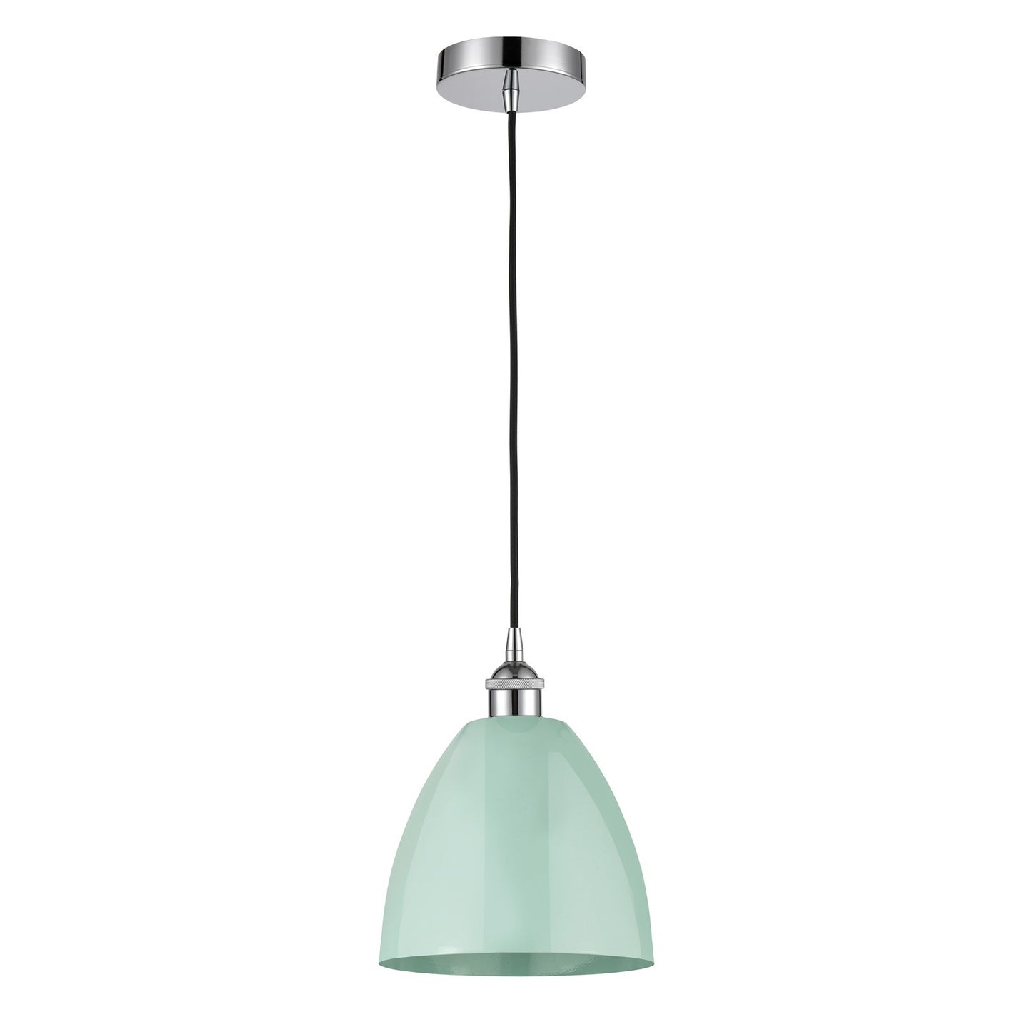 Innovations Plymouth 9in 1-Light Mini Pendant | Industrial Polished Chrome and Matte Seafoam Metal | Kitchen Island & | Model 616-1P-PC-MBD-9-SF-LED