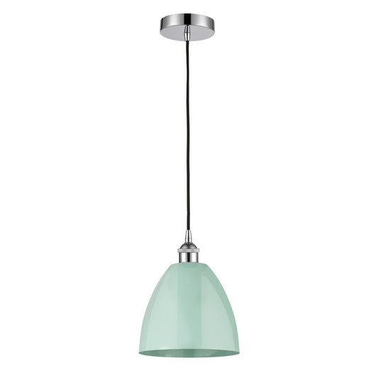 Innovations Plymouth 9in 1-Light Mini Pendant | Industrial Polished Chrome and Matte Seafoam Metal | Kitchen Island & | Model 616-1P-PC-MBD-9-SF-LED