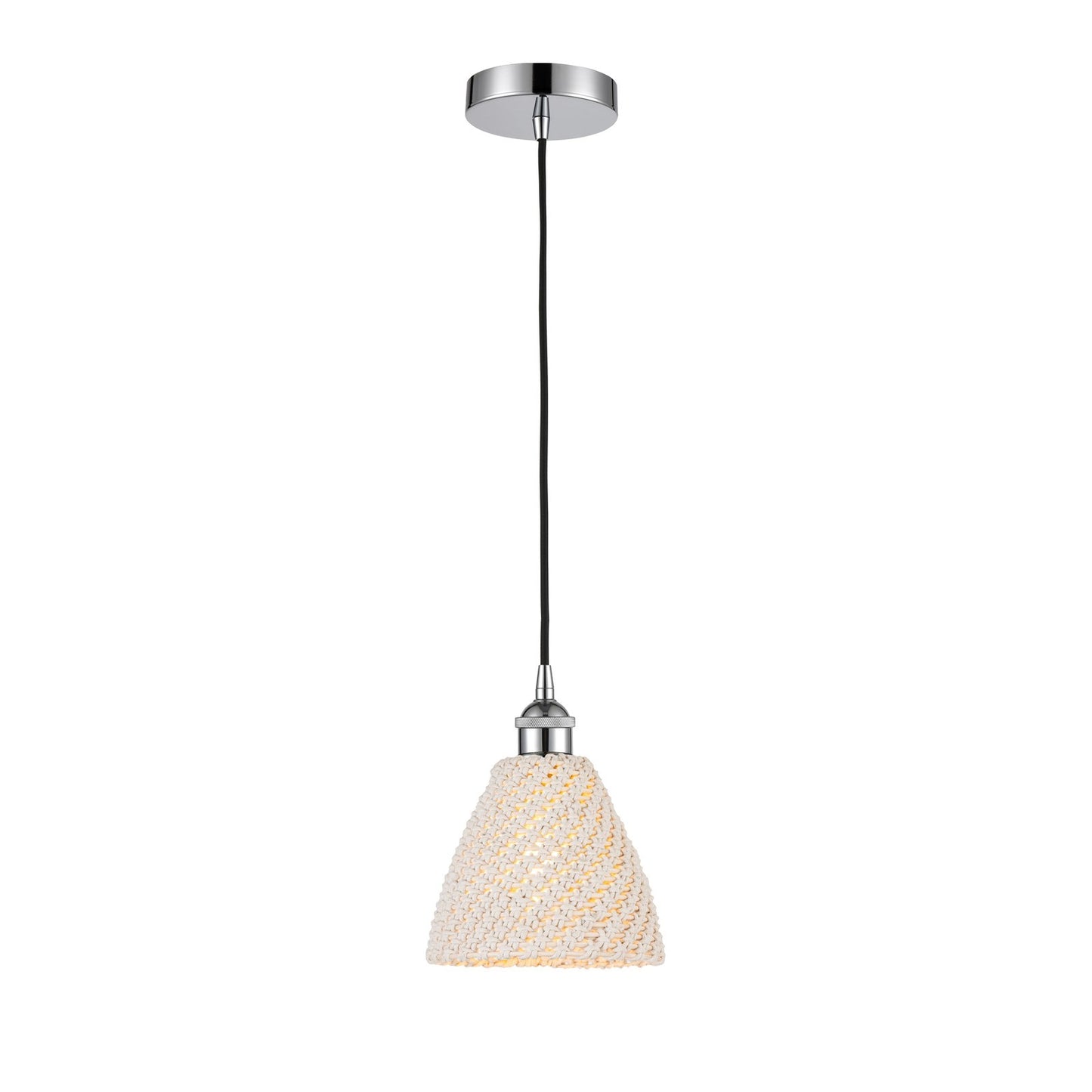 Innovations Bristol Natural 8in 1-Light Mini Pendant | Farmhouse Polished Chrome and Natural Fiber Dome Shade | Kitchen | Model 616-1P-PC-NBD-75-NAT