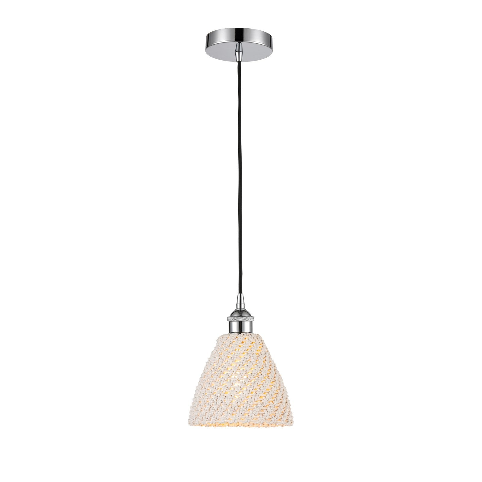 Innovations Bristol Natural 8in 1-Light Mini Pendant | Farmhouse Polished Chrome and Natural Fiber Dome Shade | Kitchen | Model 616-1P-PC-NBD-75-NAT