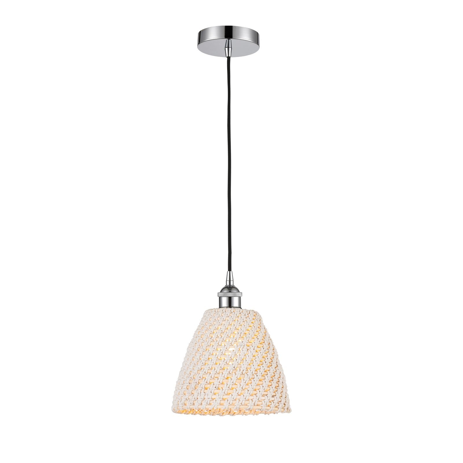 Innovations Bristol Natural 9in 1-Light Mini Pendant | Farmhouse Polished Chrome and Natural Fiber Dome Shade | Kitchen Island | Model 616-1P-PC-NBD-9-NAT