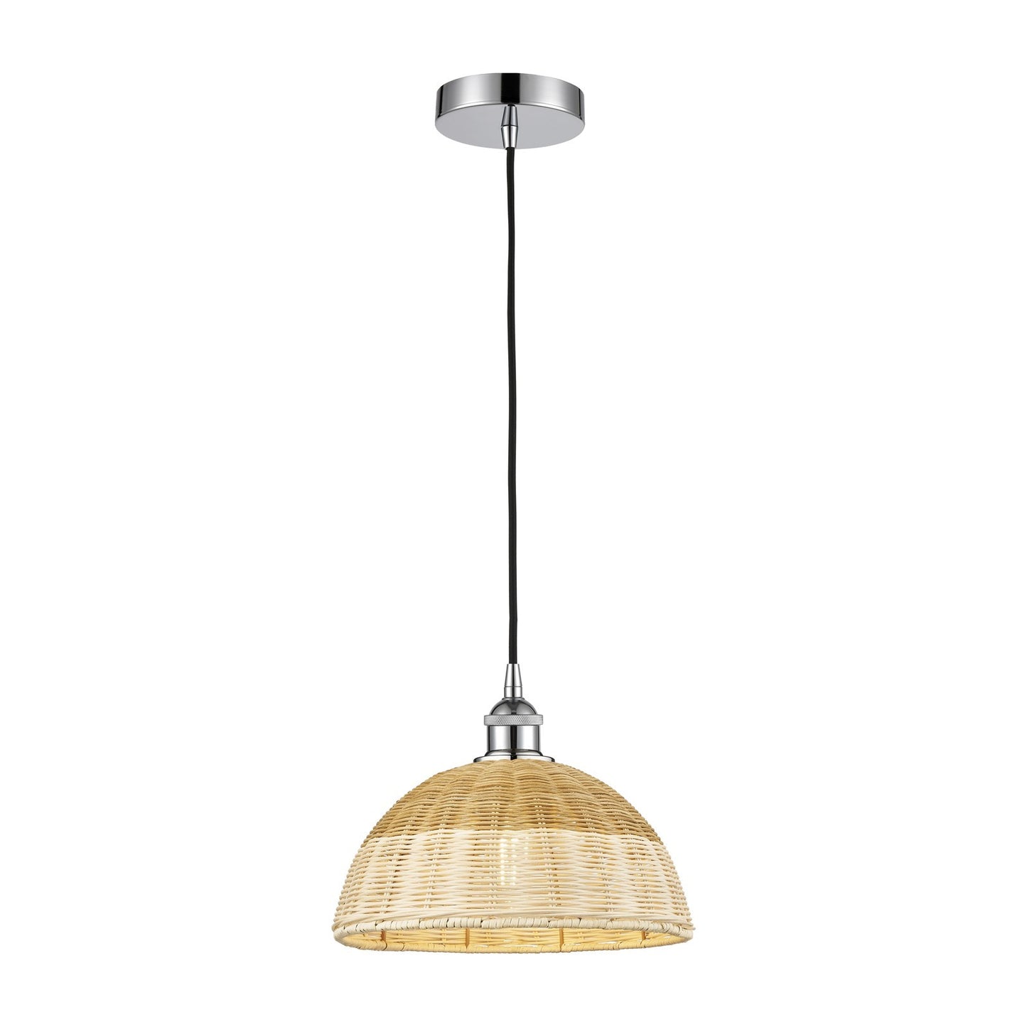 Innovations Lighting Natural Ballston Dome 12in 1-Light Mini Pendant | Farmhouse Polished Chrome and Natural Fiber | Model 616-1P-PC-NBD2-12-NAT