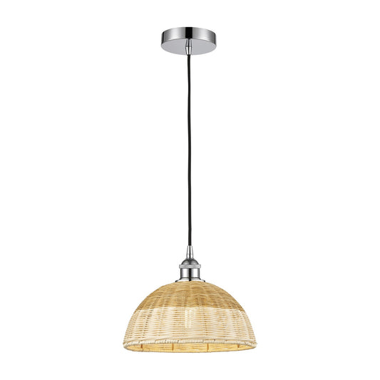 Innovations Lighting Natural Ballston Dome 12in 1-Light Mini Pendant | Farmhouse Polished Chrome and Natural Fiber | Model 616-1P-PC-NBD2-12-NAT