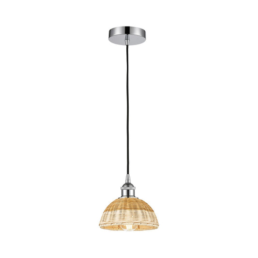 Innovations Natural Ballston Dome 1-Light Mini Pendant | Farmhouse Polished Chrome and Natural Fiber Basketweave | Kitchen | Model 616-1P-PC-NBD2-75-NAT
